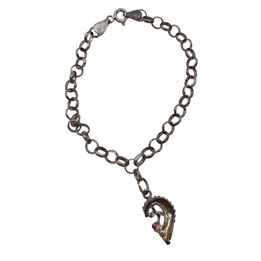 Sterling Silver 925 Mother Heart Charm Rolo Chain Bracelet 7 Inch 4.87g